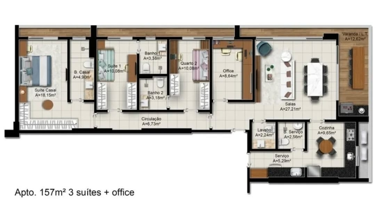157 m² - 3 Suítes + Office