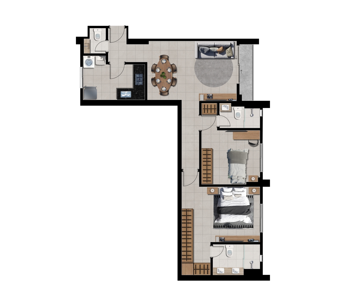 77 m² - 2 Suítes + Lavabo
