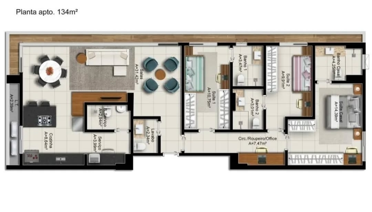 134 m² - 3 Suítes