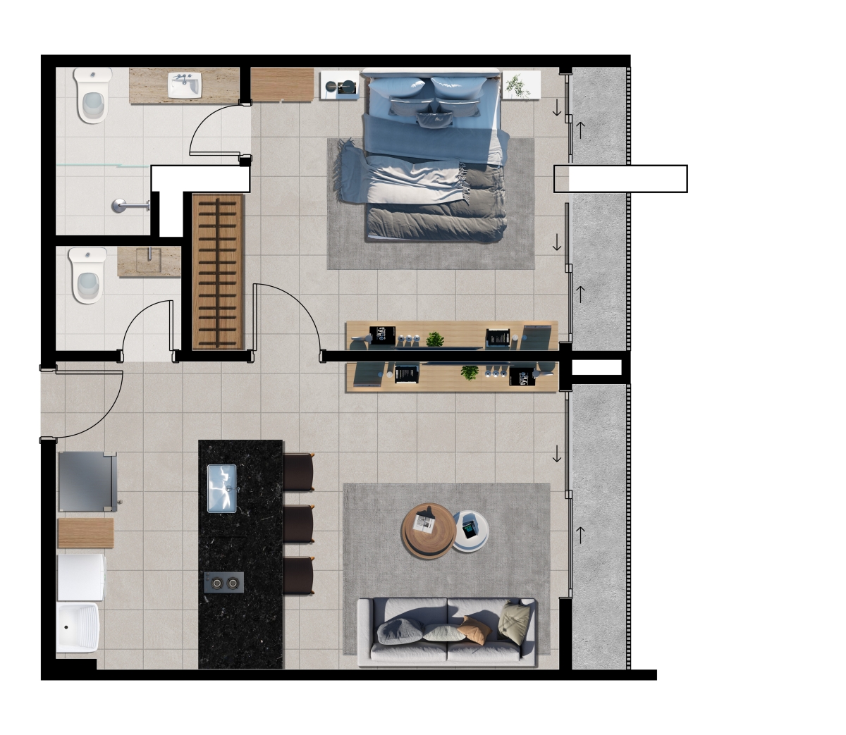 50 m² - 1 Suíte + Lavabo