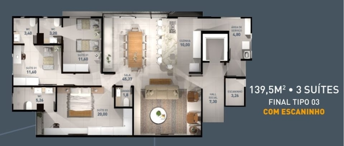139,5 m² - 3 Suítes