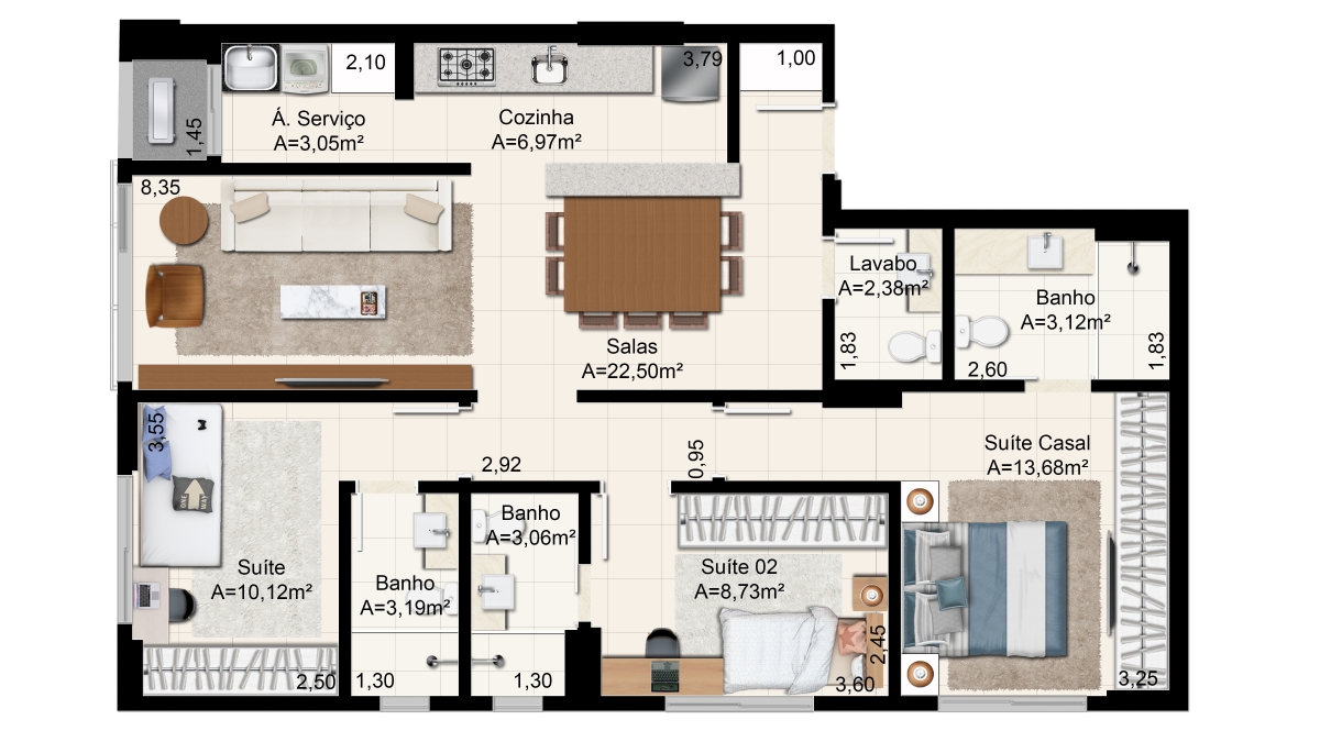 96 m² - 3 Suítes