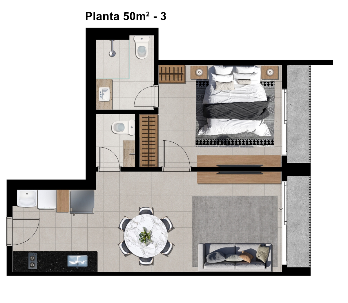 50 m² - 1 Suíte + Lavabo